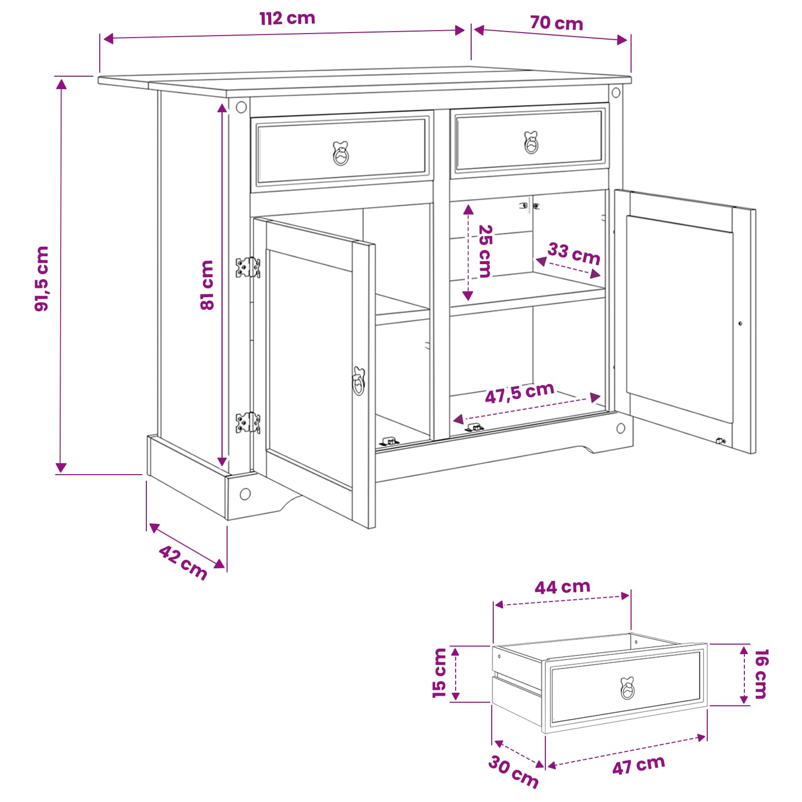 Küchentrolley 2 pcs Honigwachs 112 x 70 x 91,5 cm Massiv-Kiefer