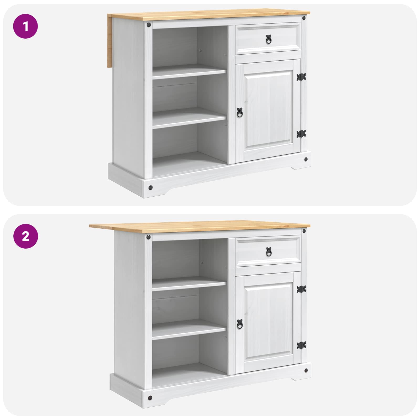 Küchentrolley 2 pcs Weiß und Honigwachs 112 x 70 x 91,5 cm