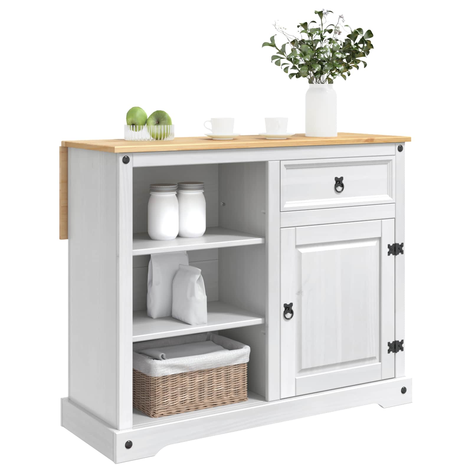 Küchentrolley 2 pcs Weiß und Honigwachs 112 x 70 x 91,5 cm
