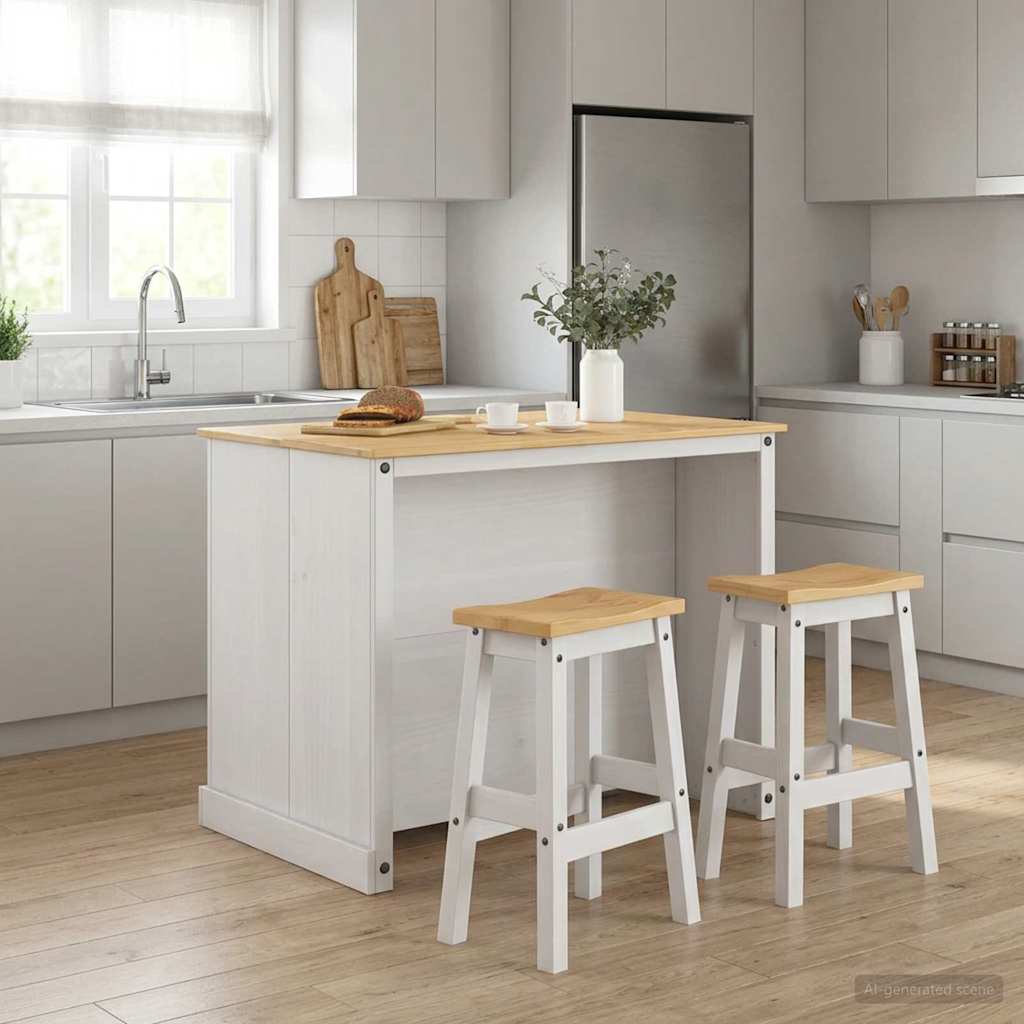 Kücheninsel Set 3 pcs Weiß und Honigwachs Massiv-Kiefer