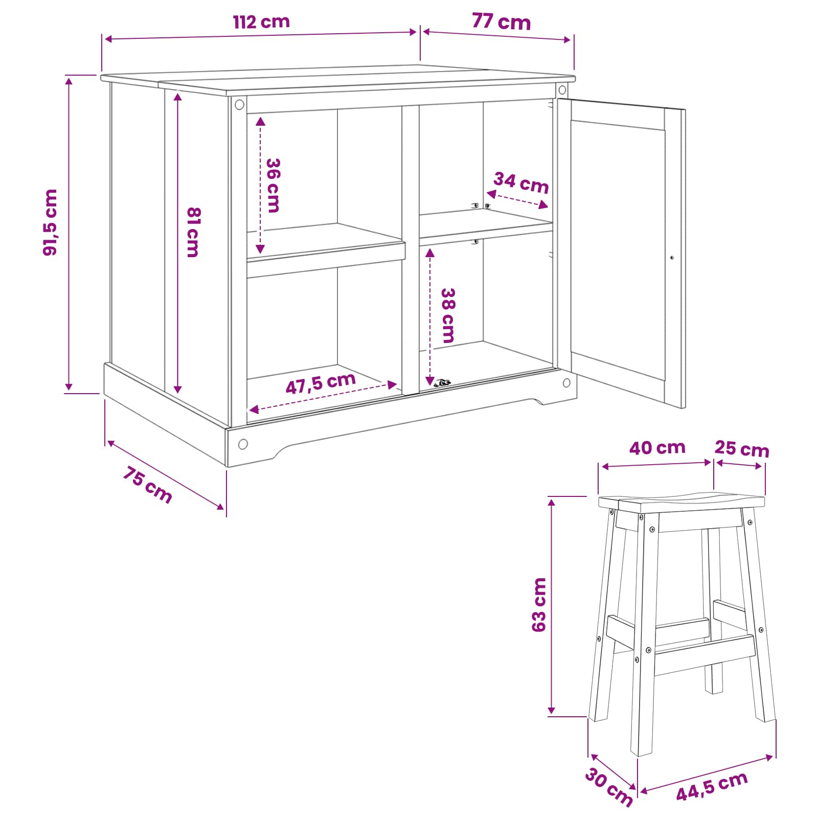 Kücheninsel Set mit Regal 3 pcs Honigwachs Massiv-Kiefer