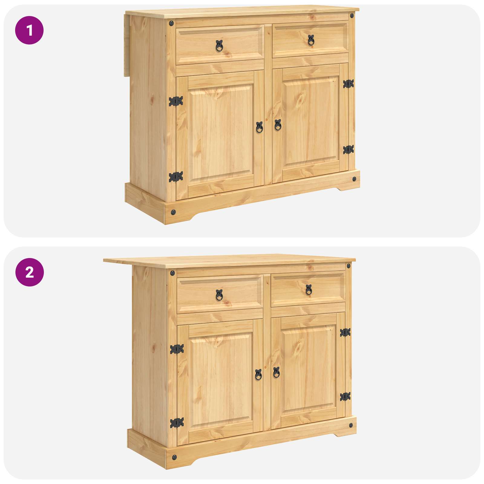 Kücheninsel Set CORONA 3 pcs Honigwachs Massives Kiefernholz