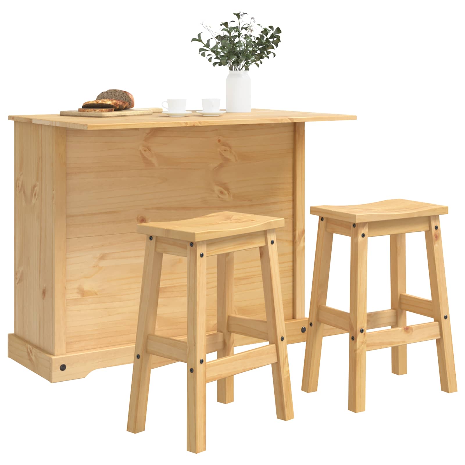 Kücheninsel Set CORONA 3 pcs Honigwachs Massives Kiefernholz