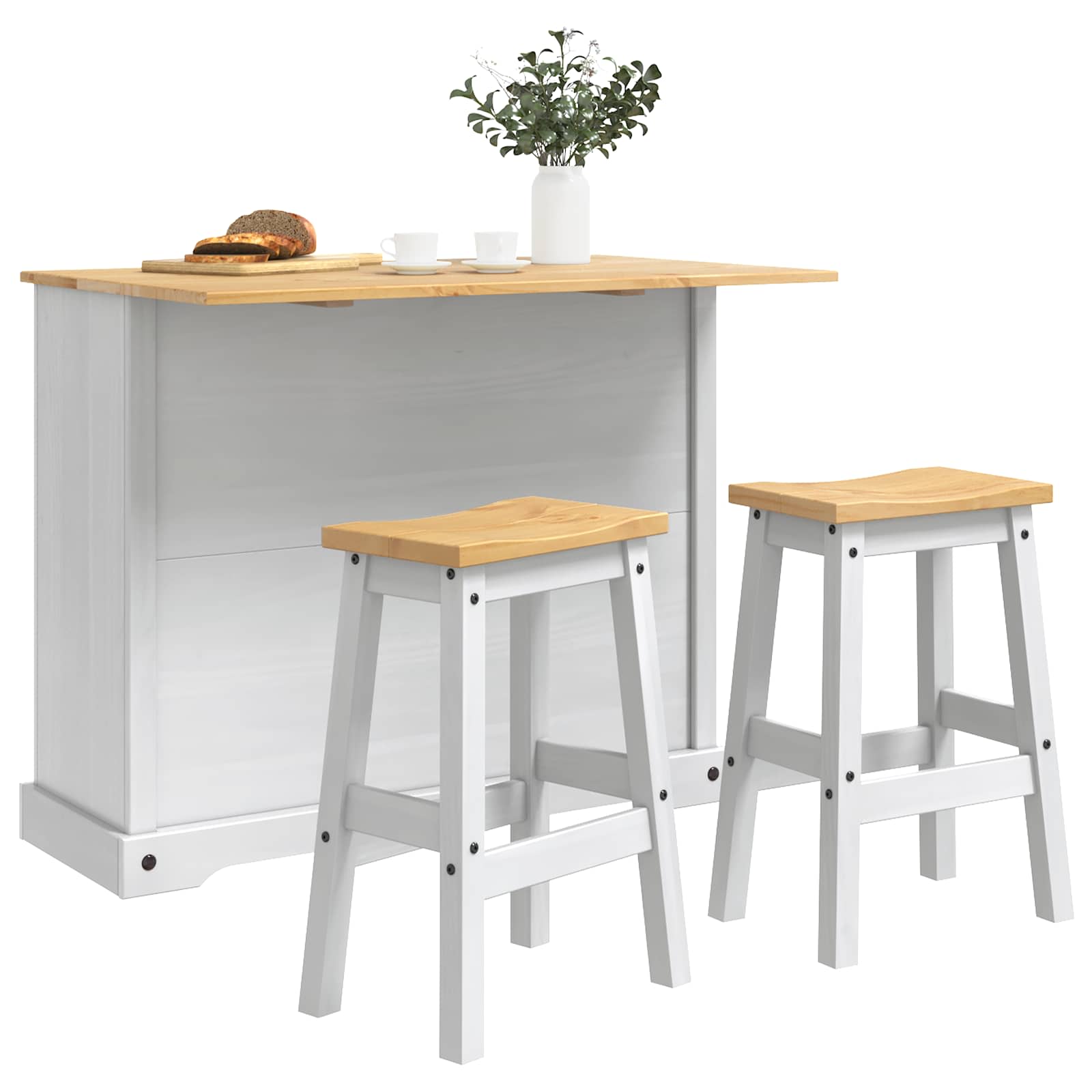 Kücheninsel Set Corona 3 pcs Weiß und Honigwachs Massiv-Kiefer