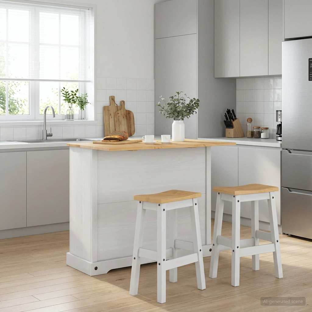 Kücheninsel Set mit Tür 3 pcs Weiß und Honigwachs Massiv-Kiefer
