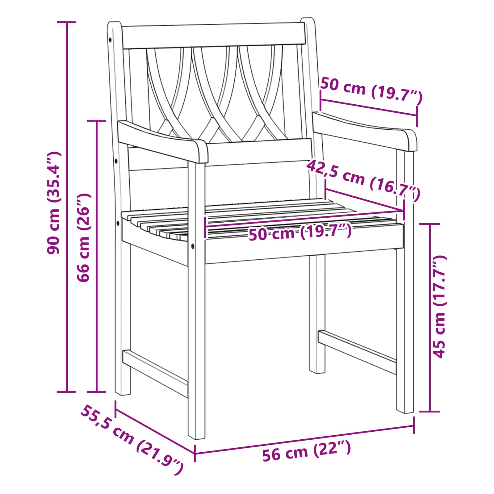 Bank Outdoor 6 pcs Natur 56 x 55,5 x 90 cm Massivholz Akazie