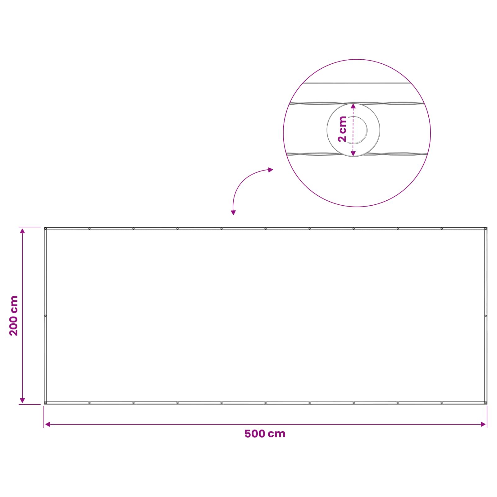 Balkon Sichtschutz 200 x 500 cm Stoff mit PU-Beschichtung Weiß