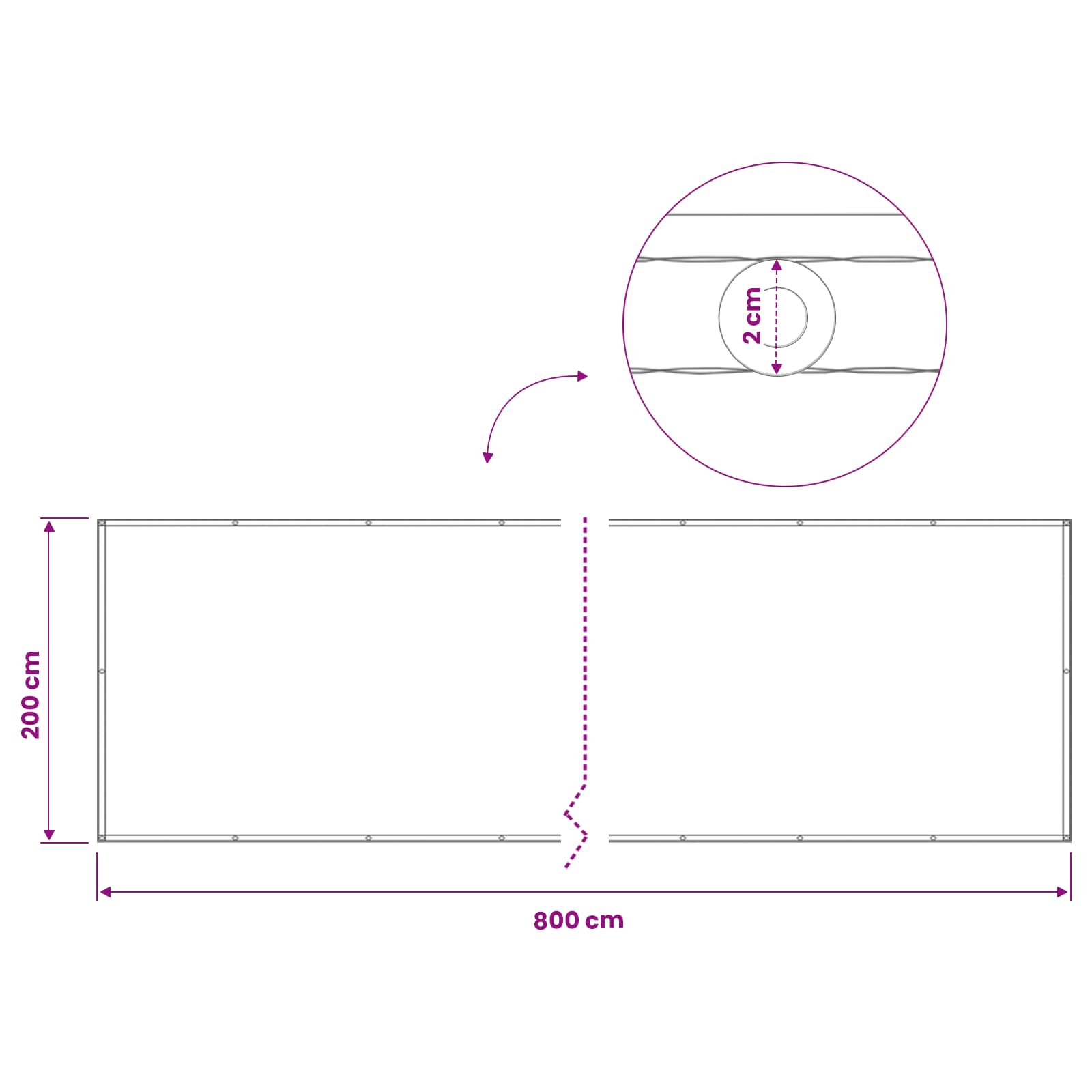 Balkon Sichtschutz 200 x 800 cm Stoff mit PU-Beschichtung