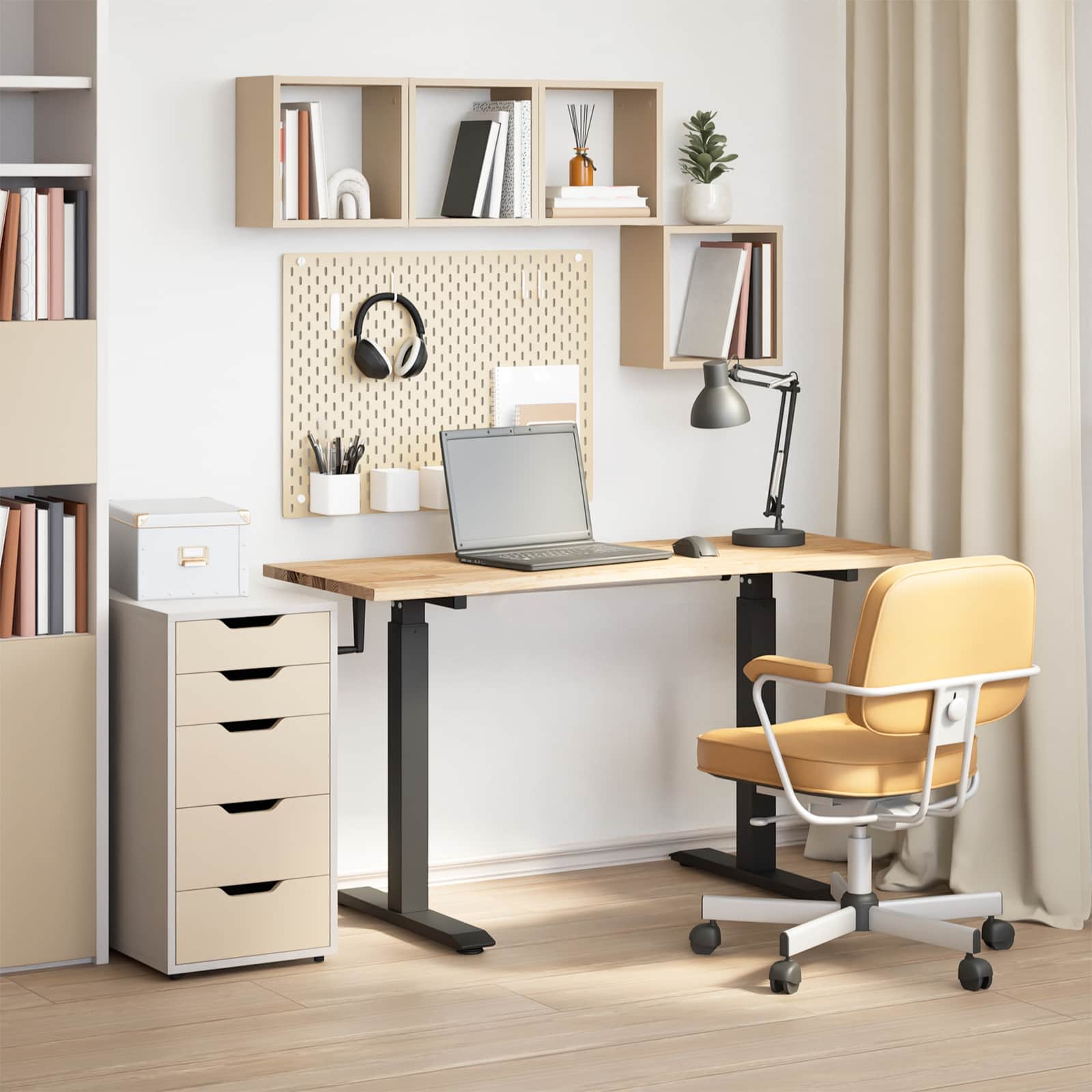 Schreibtisch Schwarz und Natur 140 x 60 cm Massivholz Eiche