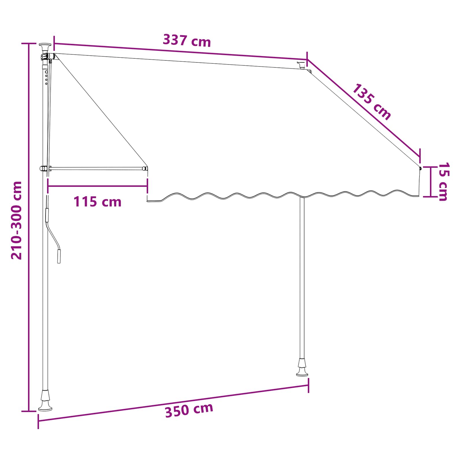 Manuell einziehbare Markise Mehrfarbig 350 x 115 x 300 cm