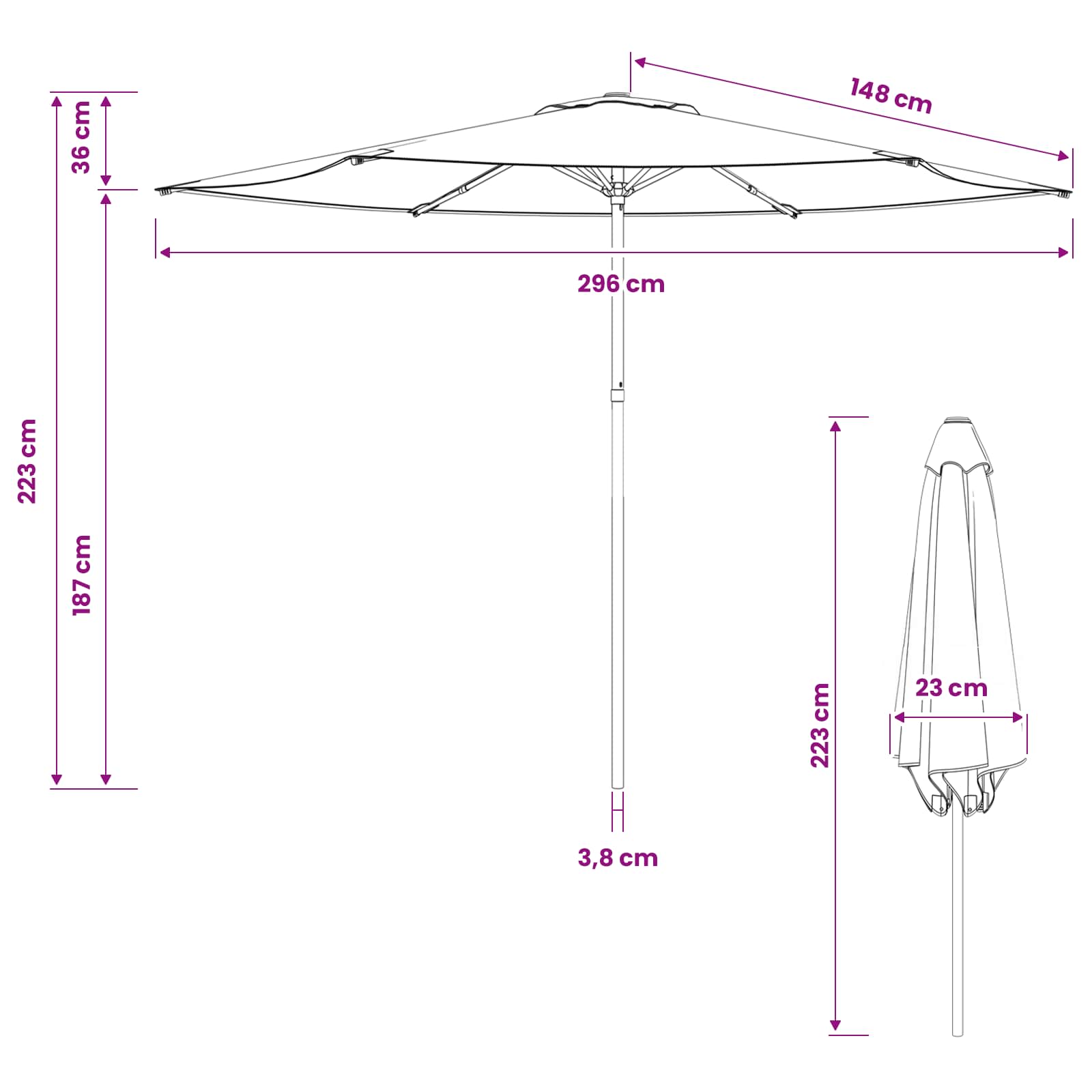 Garten-Sonnenschirm 300 x 300 cm Polyester Rechtwinklig Creme