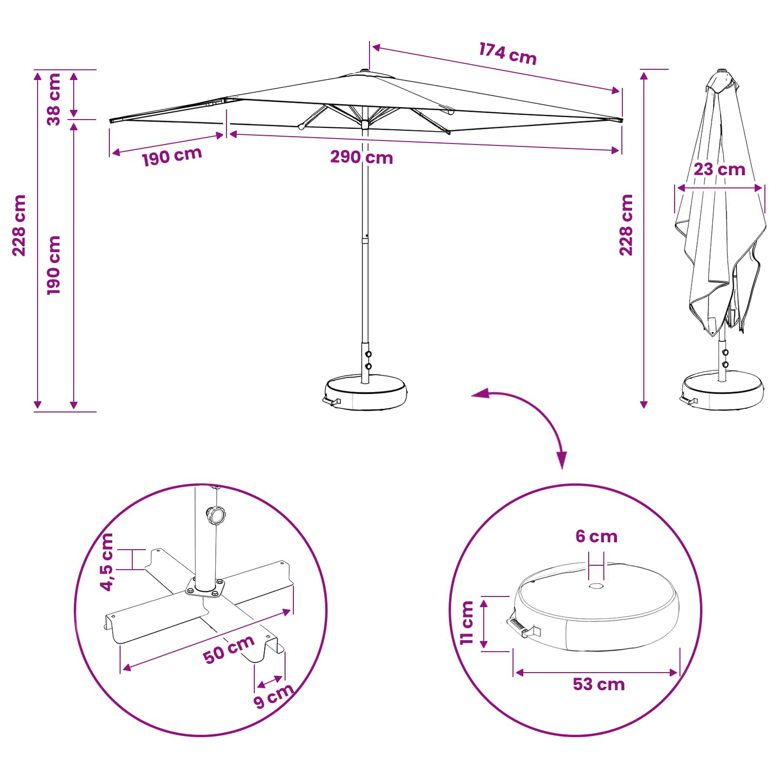 Garten-Sonnenschirm 200 x 300 cm Polyester Rechtwinklig Creme