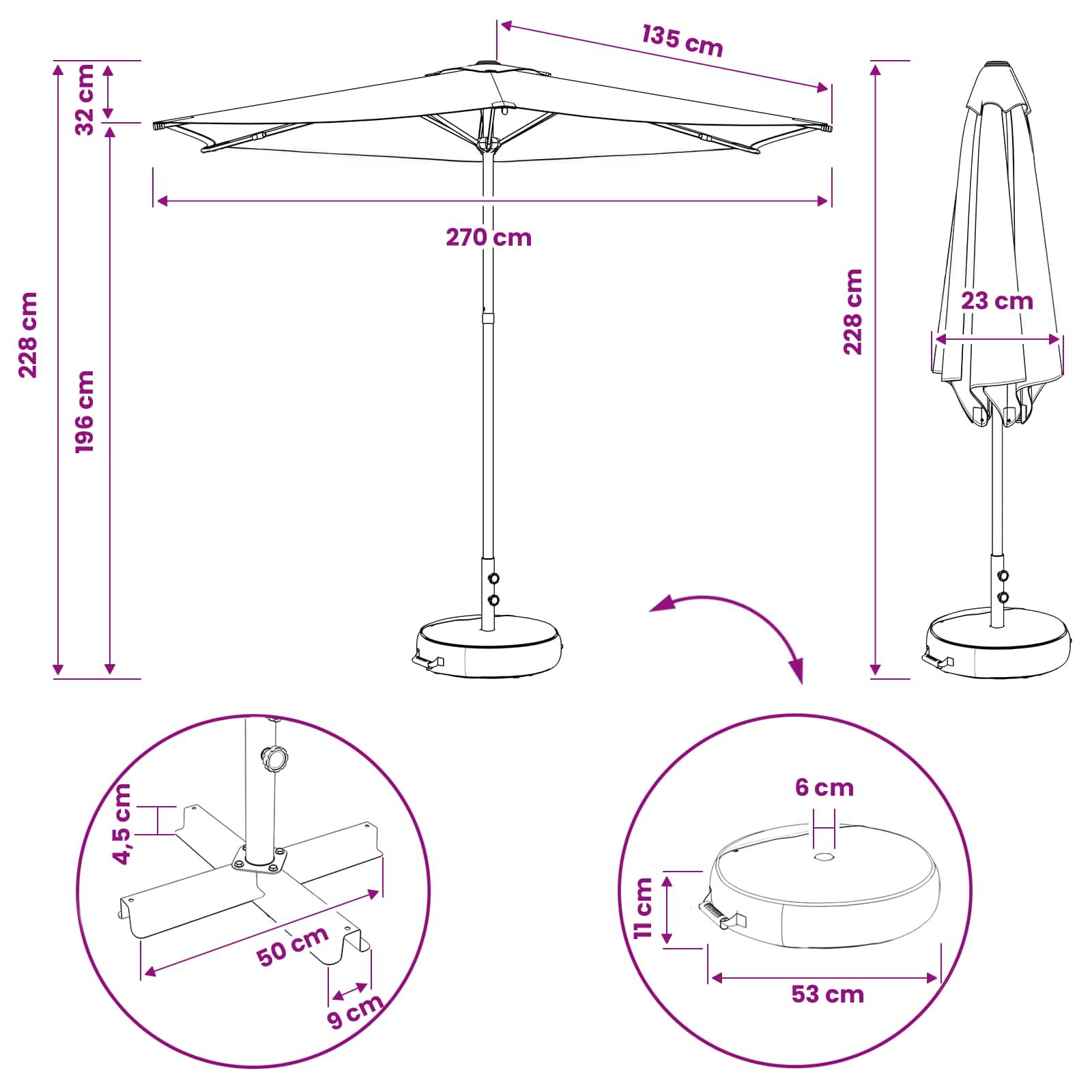 Garten-Sonnenschirm 270 x 270 cm Polyester Rechtwinklig Schwarz