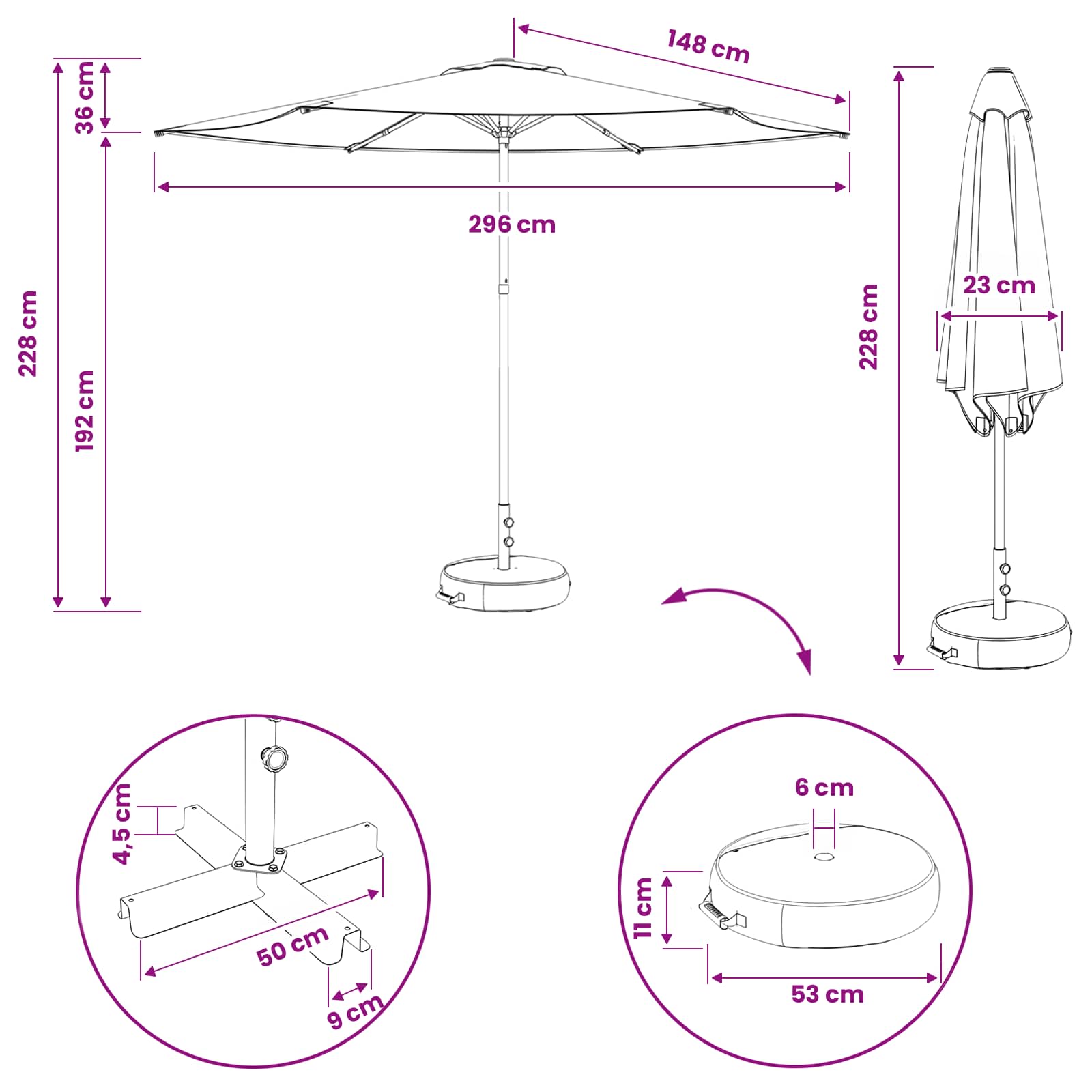 Garten-Sonnenschirm 300 x 300 cm Polyester Rechtwinklig Schwarz