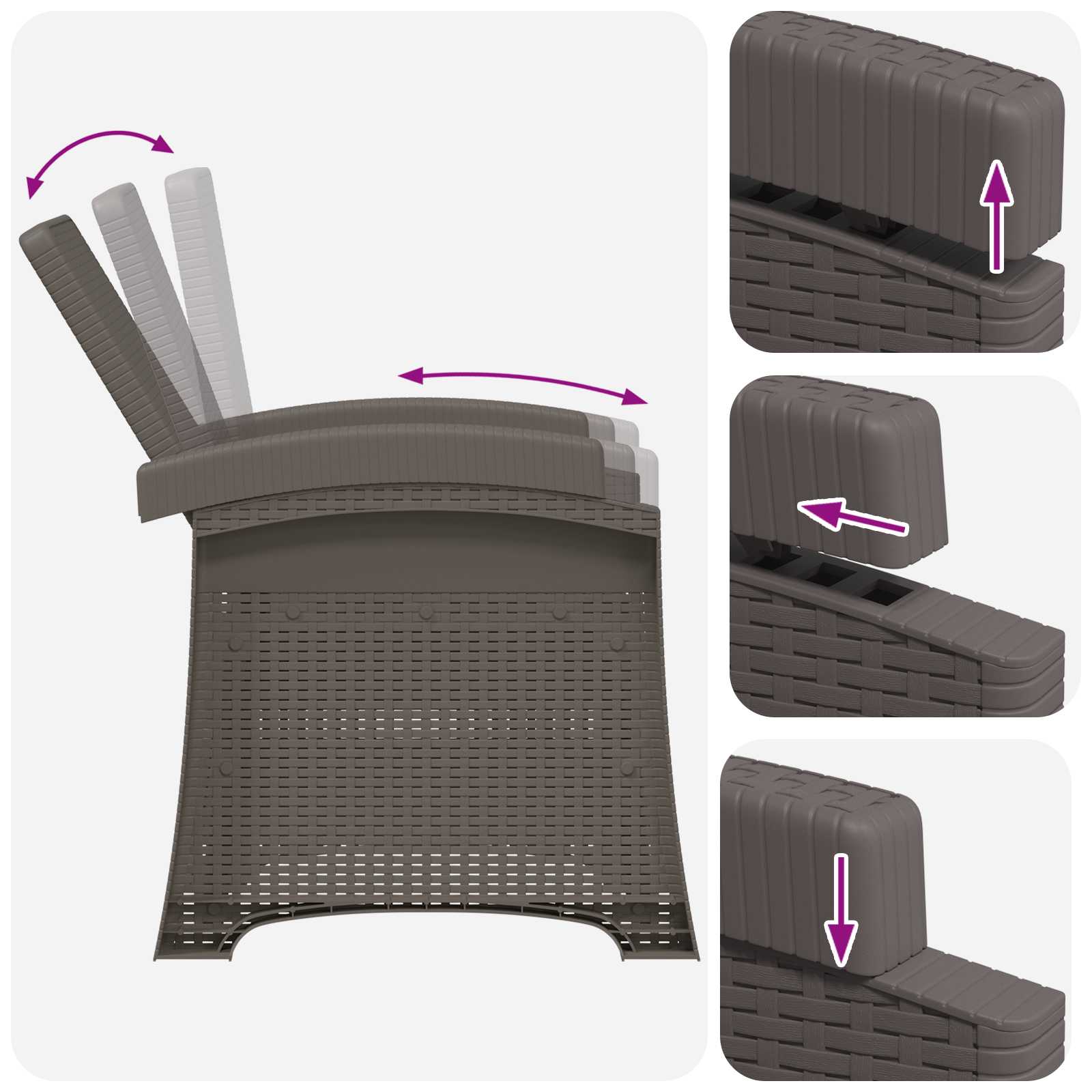 Liegesessel Garten Rattan-Optik Hellgrau PP