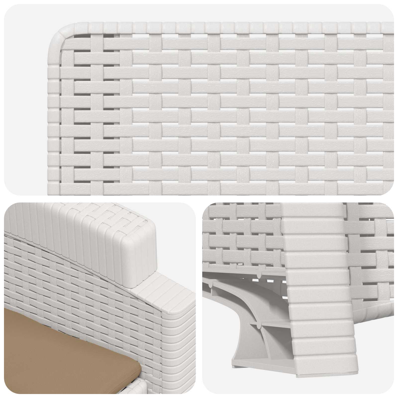 Liegesessel Garten Rattan-Optik Weiß und Taupe PP