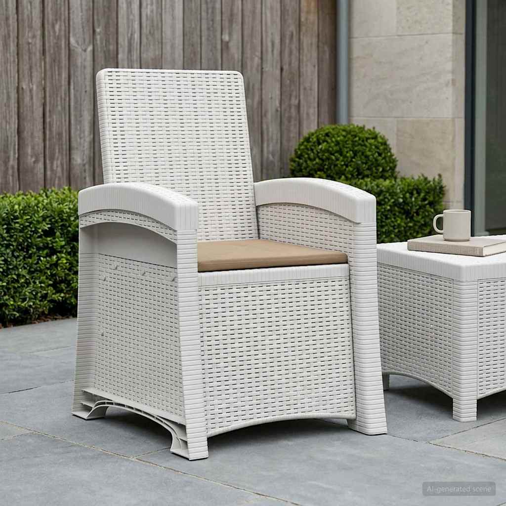 Liegesessel Garten Rattan-Optik Weiß und Taupe PP
