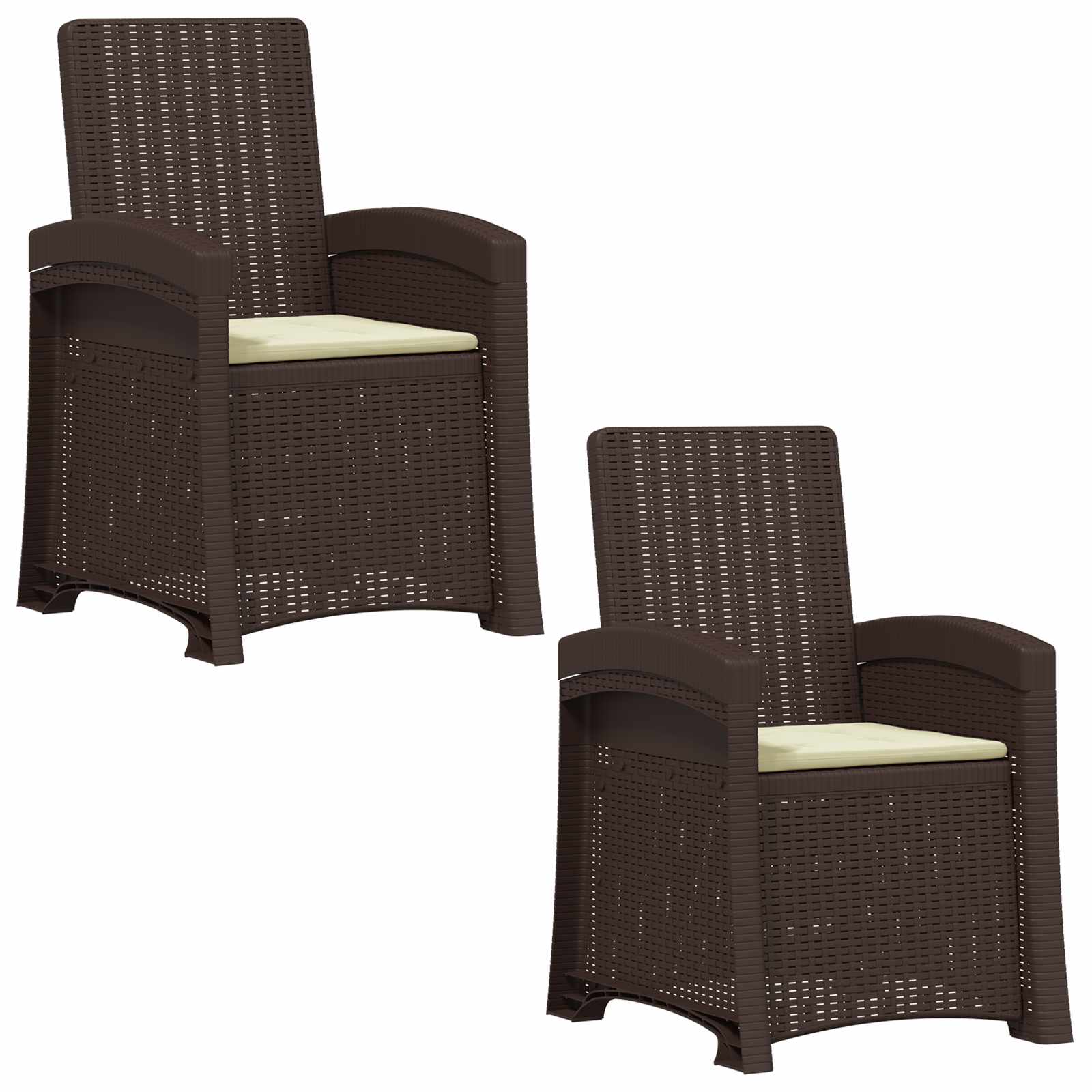 Liegesessel Garten Rattan-Optik 2 pcs Braun und Creme PP