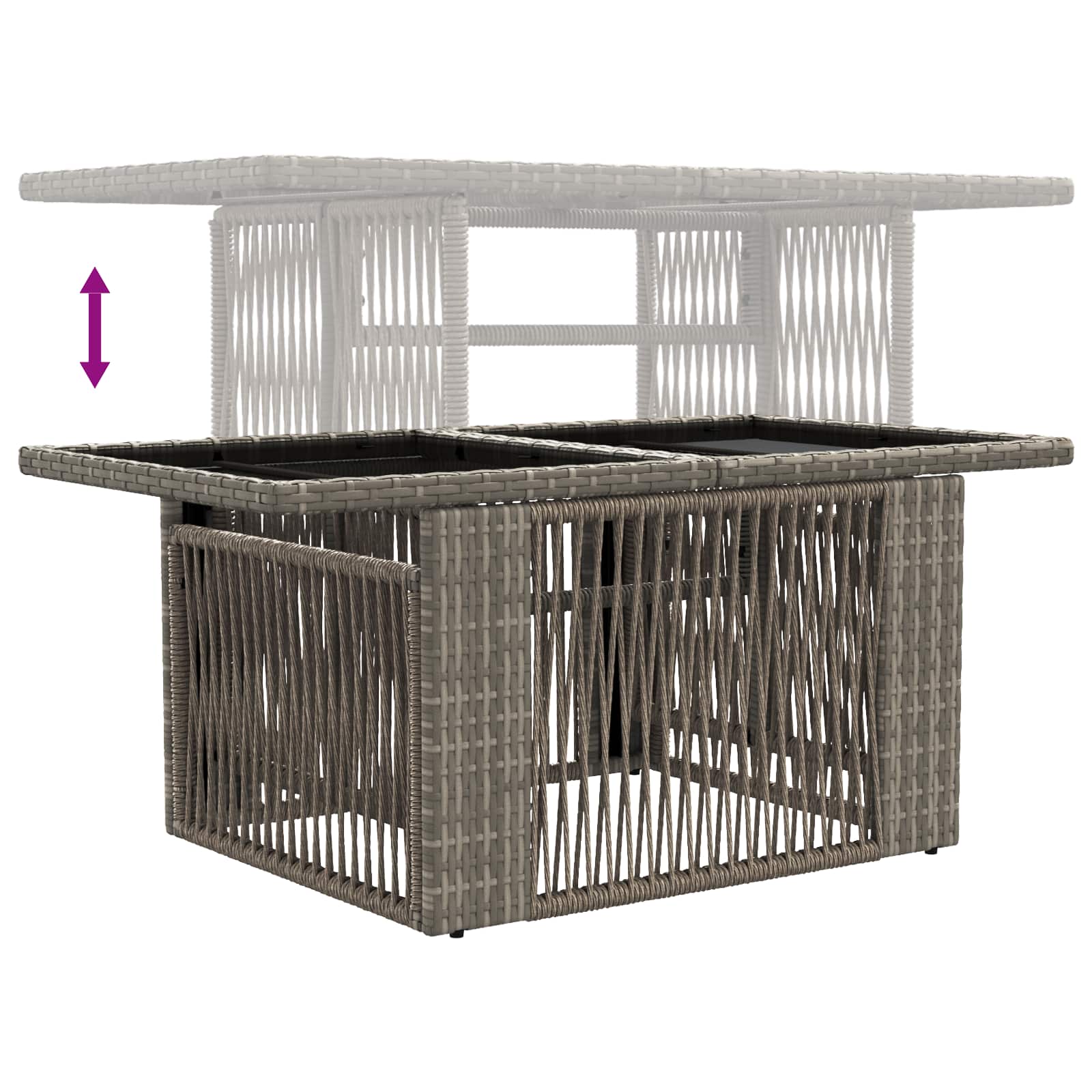 Gartentisch Grau 100 x 55 x 37 cm PE Rattan und Glas