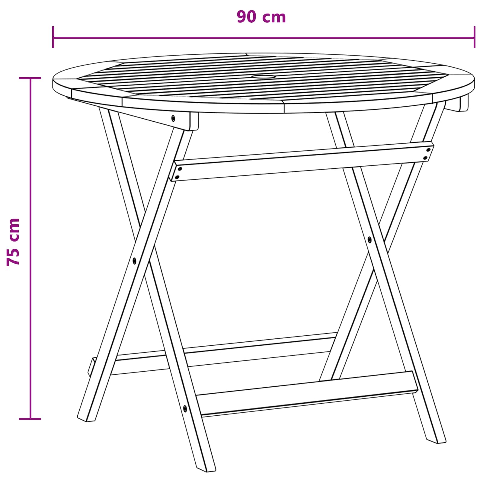 Klappbarer Gartentisch Braun Ø 90 x 75 cm