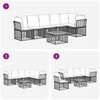 Gartensofa-set 7 pcs Natürlich und Cremweiß Poly-Rattan