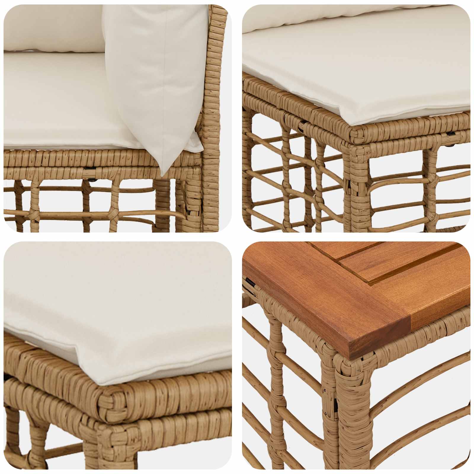 Outdoor-Sofagarnitur 7 pcs Natürlich und Cremweiß Polyester