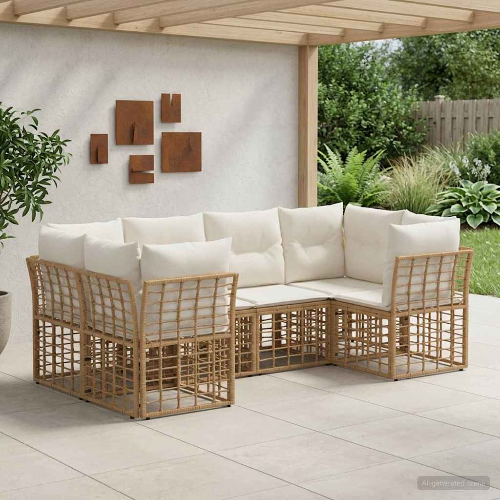 Outdoor-Sofagarnitur mit Kissen 6 pcs Natur Polyester