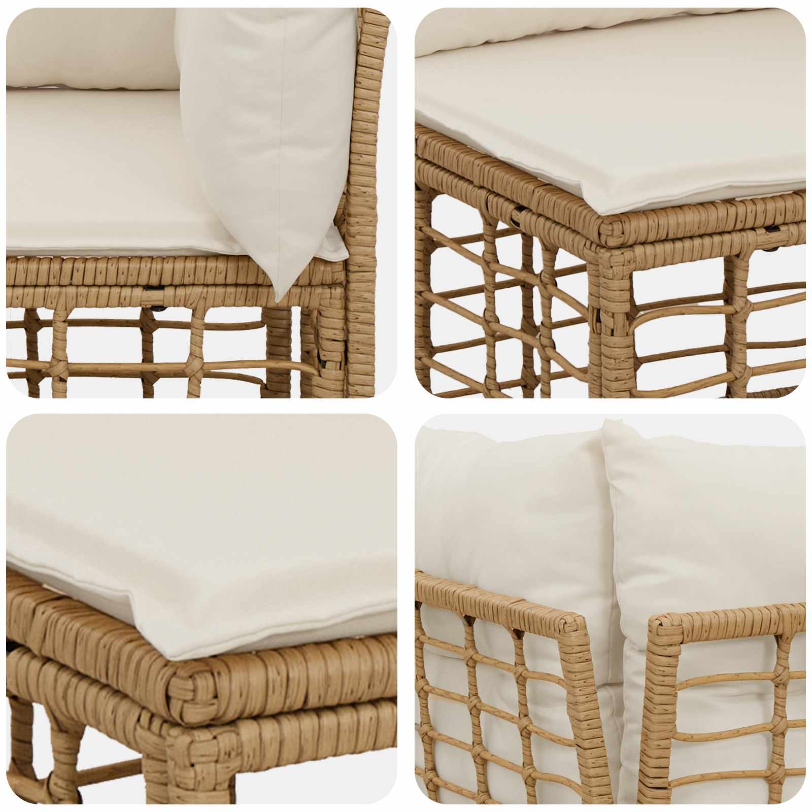 Outdoor-Sofagarnitur 7 pcs Natürlich und Cremweiß Polyester
