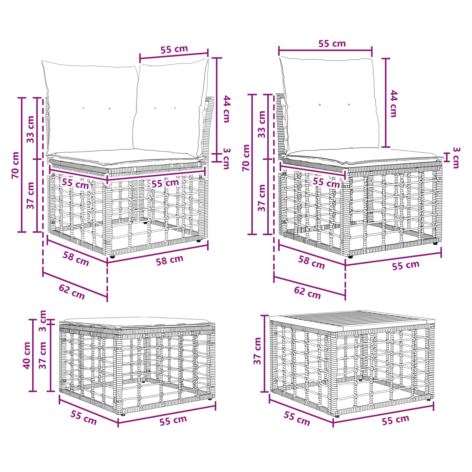 Outdoor-Sofagarnitur 10 pcs Natürlich und Cremweiß Polyester