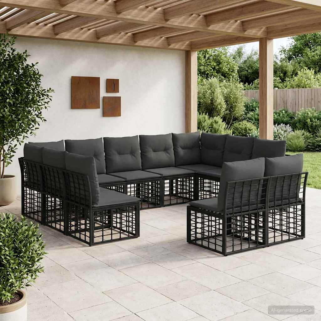 Outdoor-Sofagarnitur Schwarz und Dunkelgrau Polyester