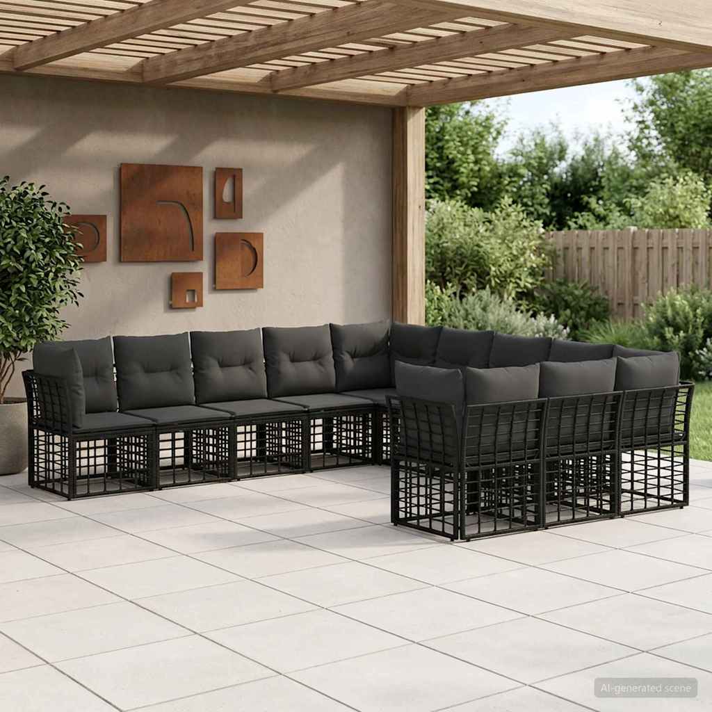 Outdoor-Sofagarnitur Schwarz und Dunkelgrau Polyester