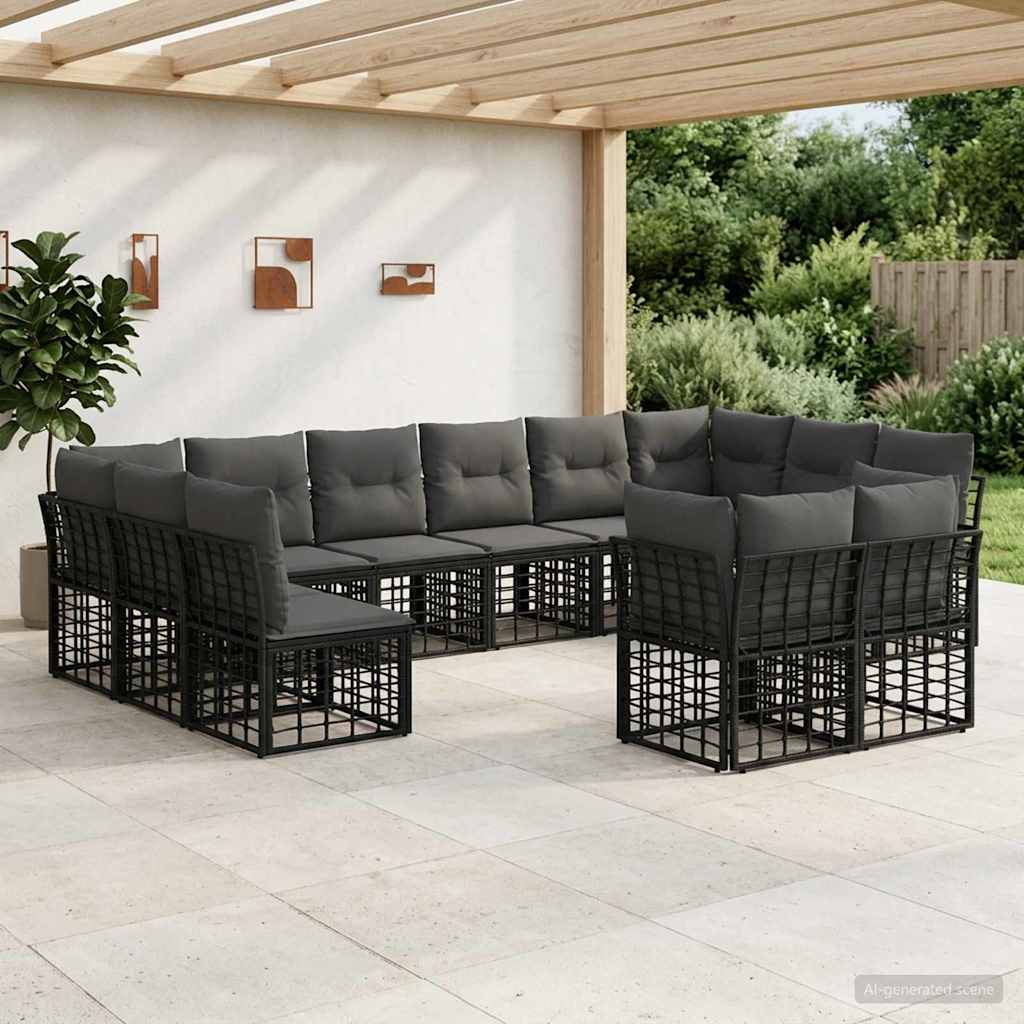 Outdoor-Sofagarnitur Schwarz und Dunkelgrau Polyester