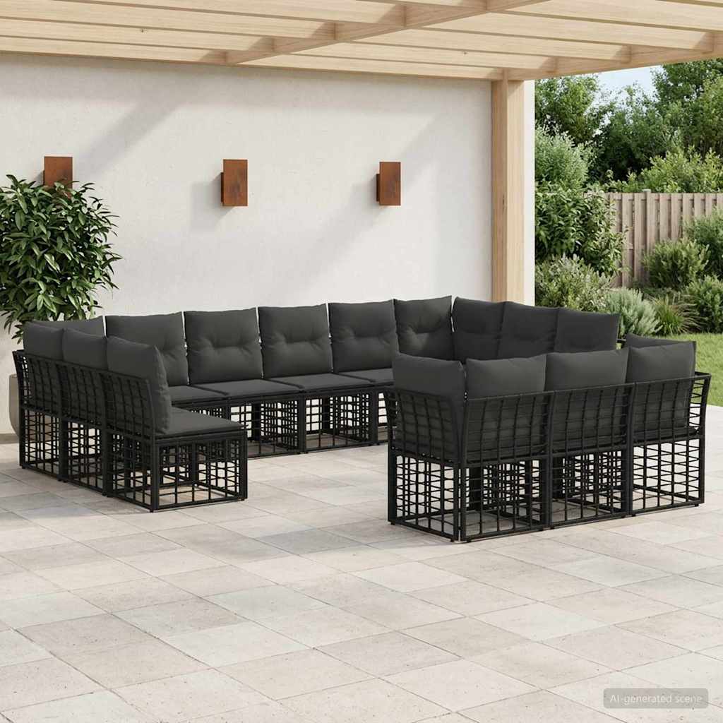 Outdoor-Sofagarnitur Schwarz und Dunkelgrau Polyester