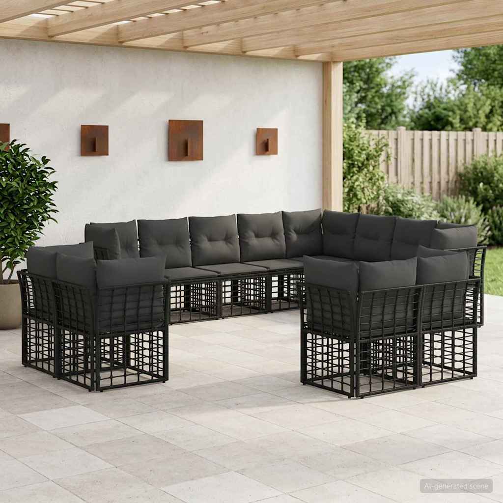Outdoor-Sofagarnitur Schwarz und Dunkelgrau Polyester