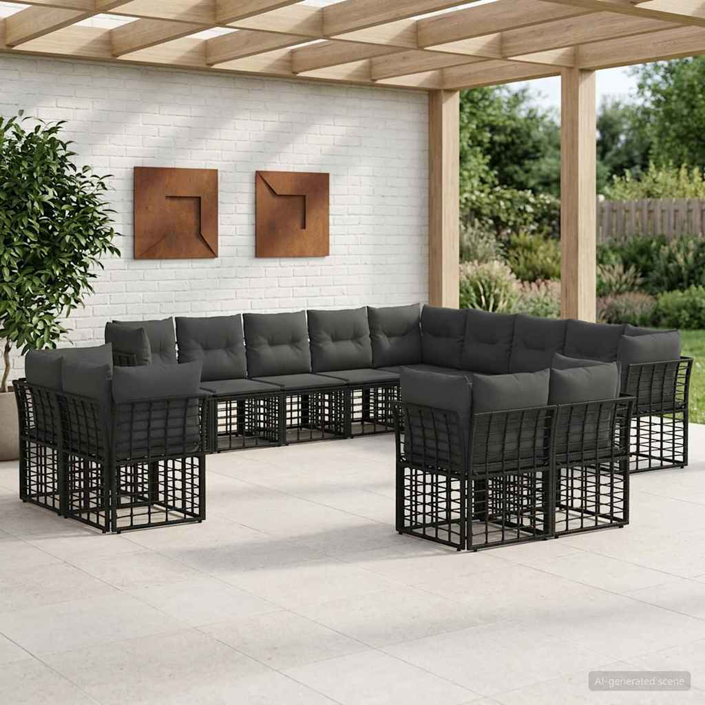 Outdoor-Sofagarnitur Schwarz und Dunkelgrau Polyester