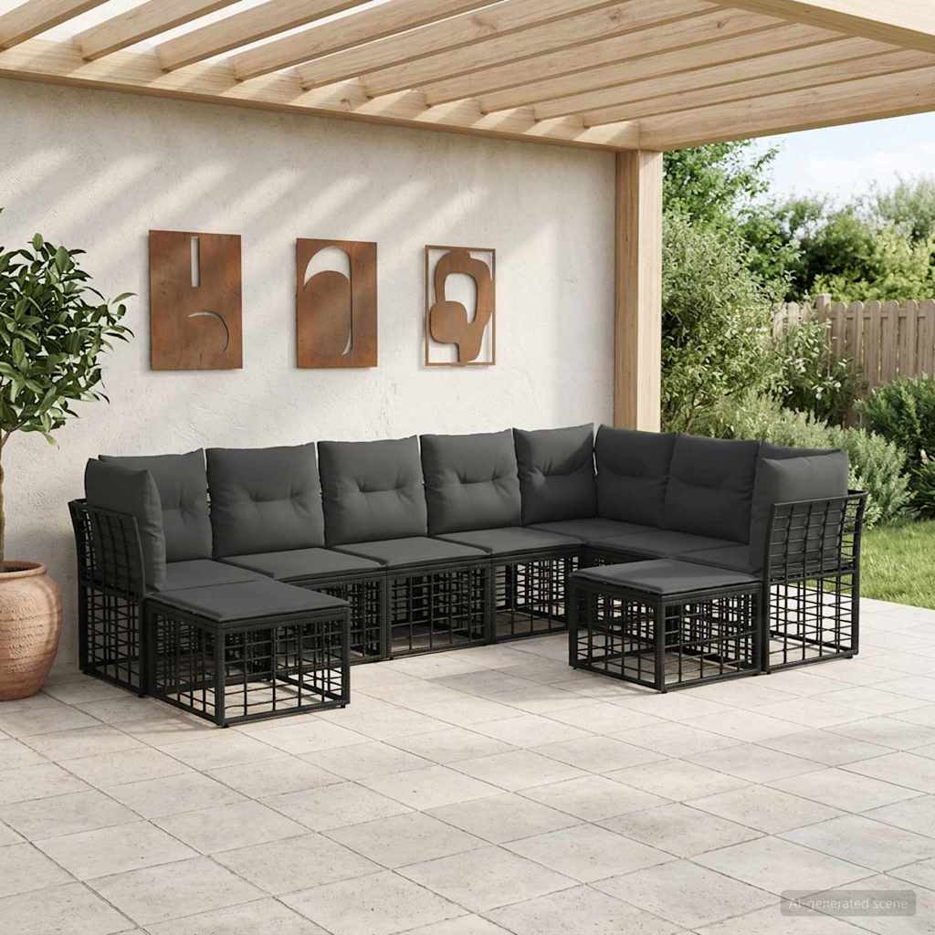 Outdoor-Sofagarnitur Schwarz und Dunkelgrau Polyester