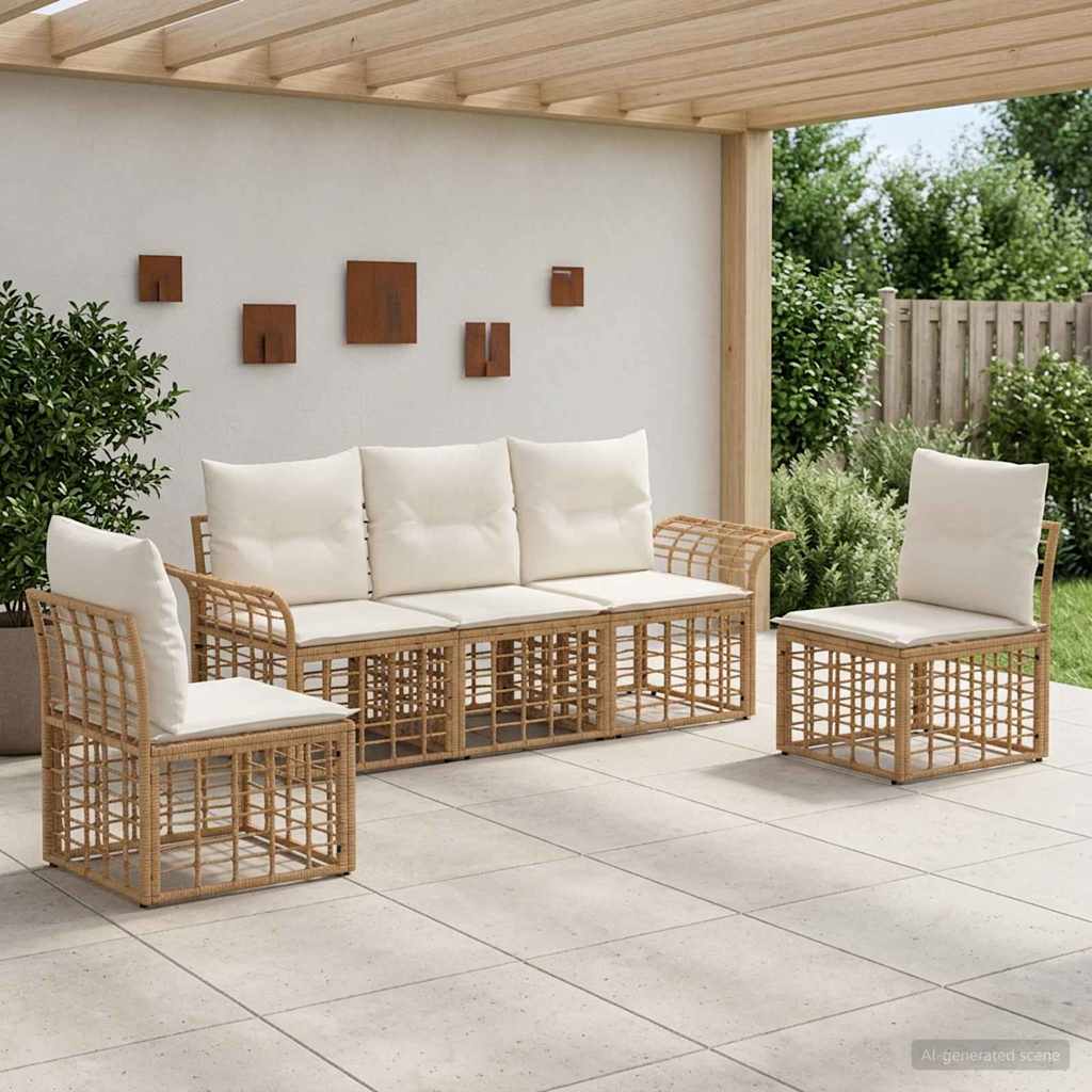 Outdoor-Sofagarnitur 5 pcs Natürlich und Cremweiß Polyester