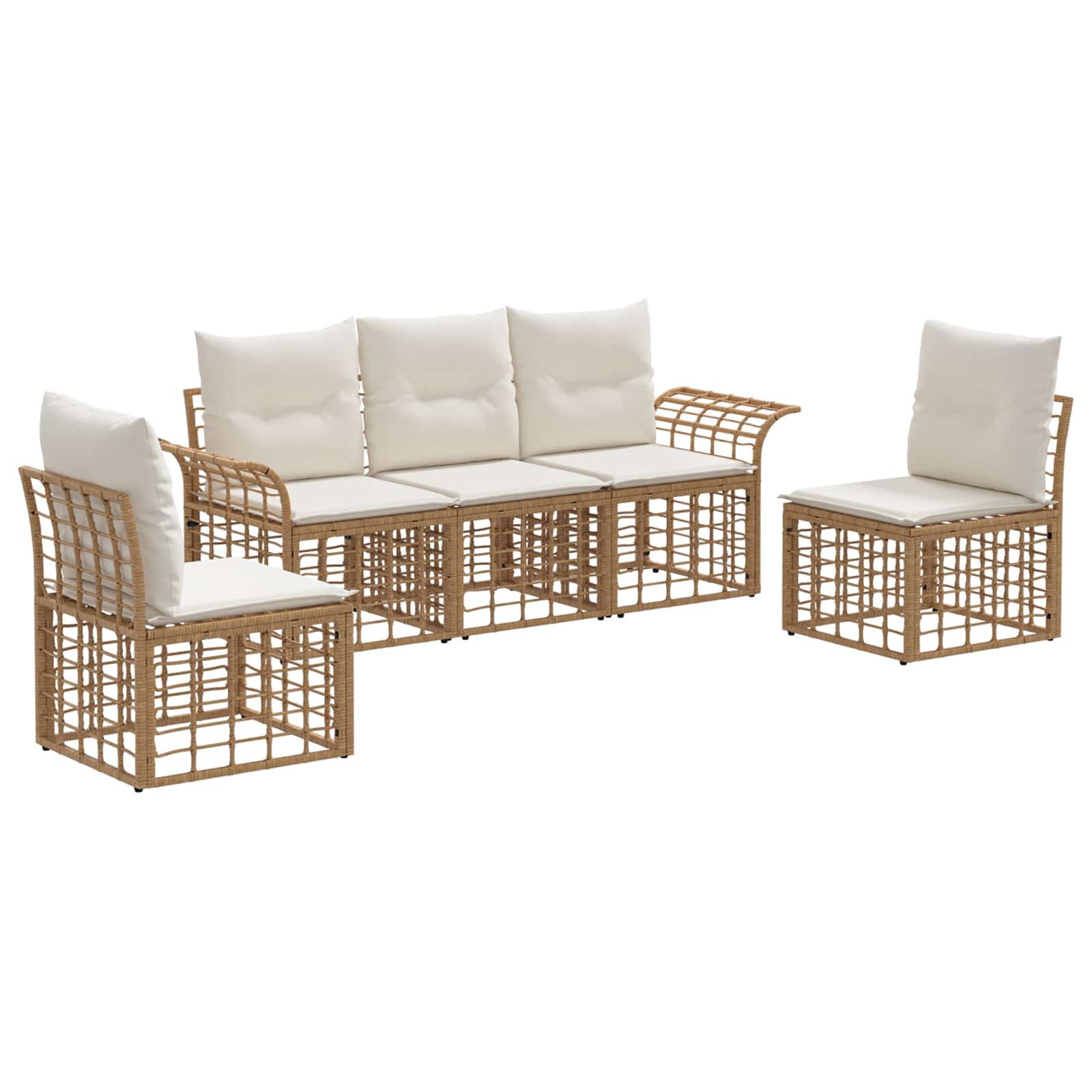Outdoor-Sofagarnitur 5 pcs Natürlich und Cremweiß Polyester