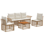 Outdoor-Sofagarnitur 6 pcs Natürlich und Cremweiß Polyester