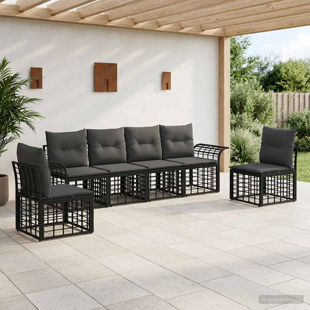 Outdoor-Sofagarnitur 6 pcs Schwarz und Dunkelgrau Polyester