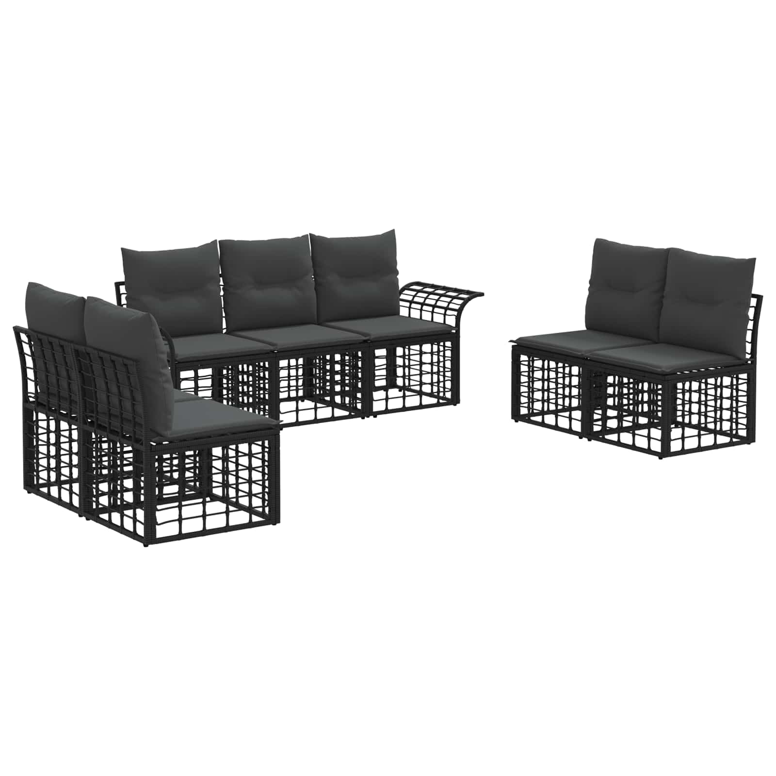 Outdoor-Sofagarnitur 7 pcs Schwarz und Dunkelgrau Polyester