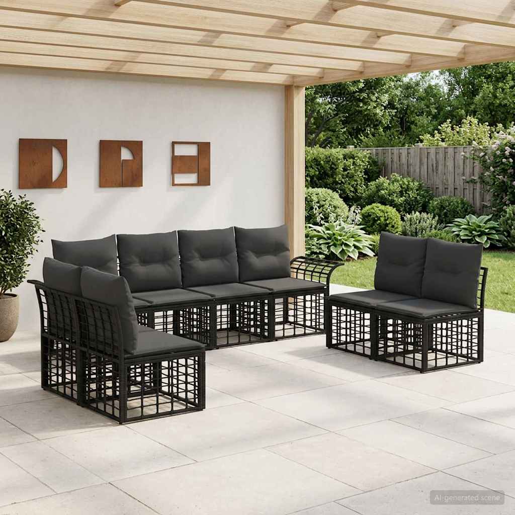 Outdoor-Sofagarnitur 8 pcs Schwarz und Dunkelgrau Polyester