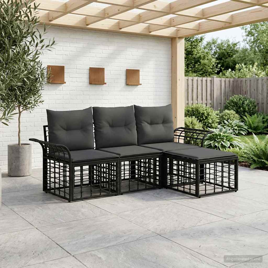 Outdoor-Sofagarnitur 4 pcs Schwarz und Dunkelgrau Polyester