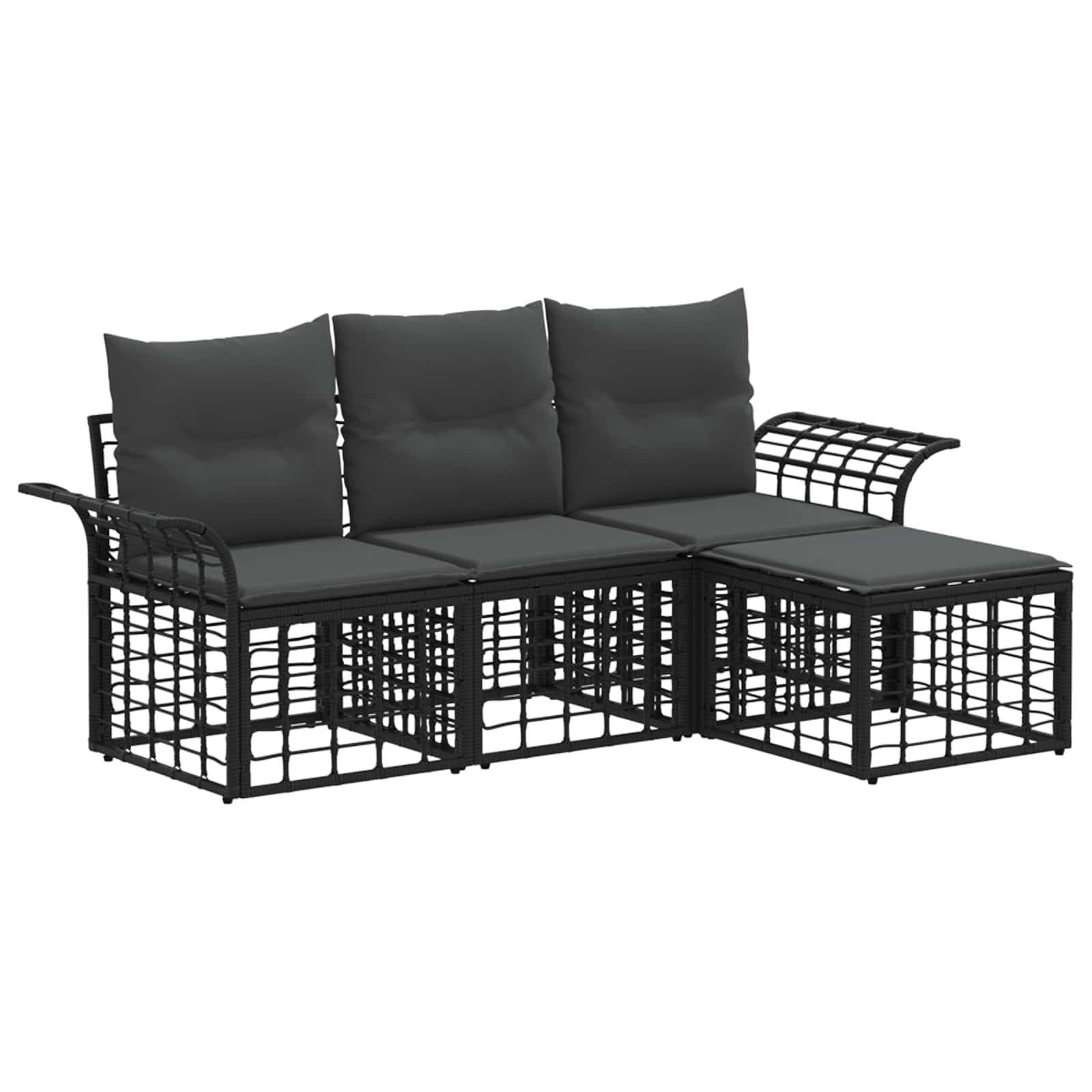 Outdoor-Sofagarnitur 4 pcs Schwarz und Dunkelgrau Polyester
