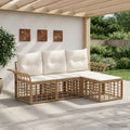 Outdoor-Sofagarnitur 4 pcs Natürlich und Cremweiß Polyester