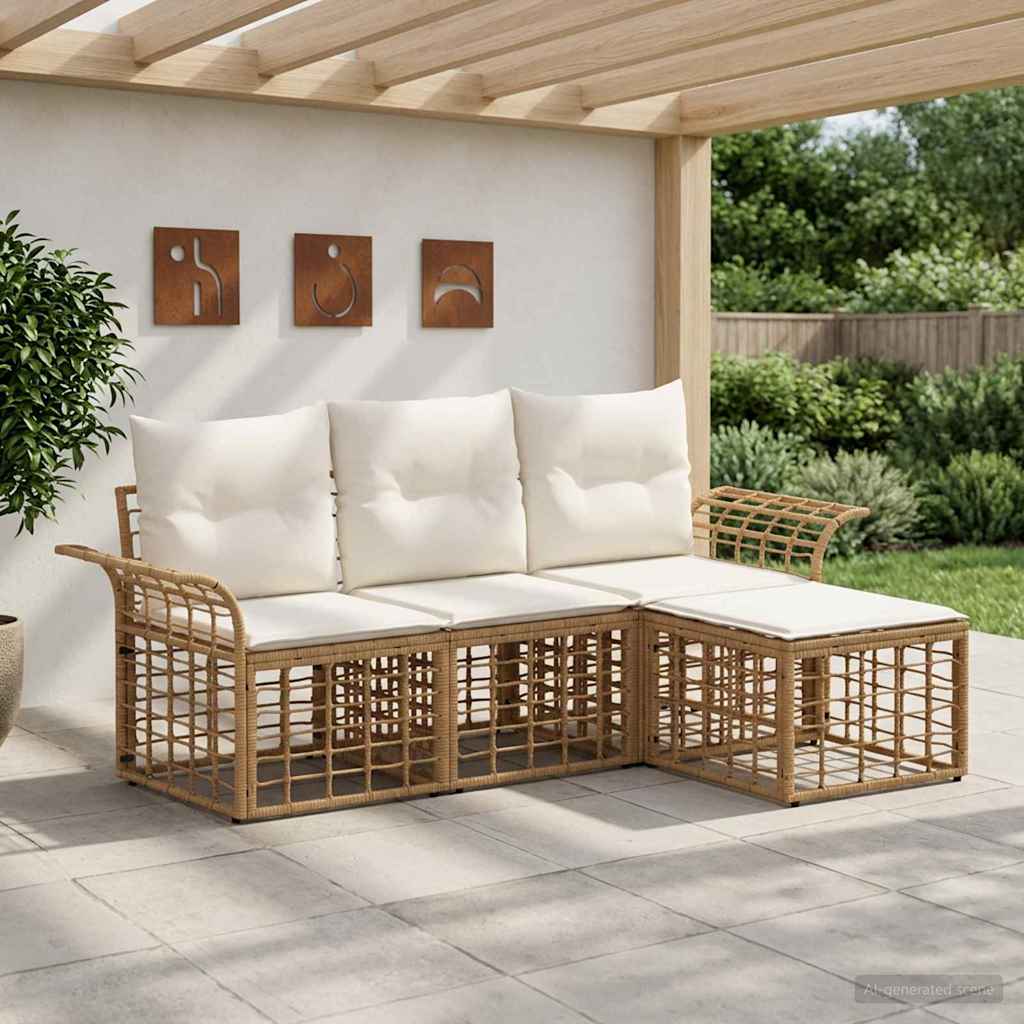 Outdoor-Sofagarnitur 4 pcs Natürlich und Cremweiß Polyester