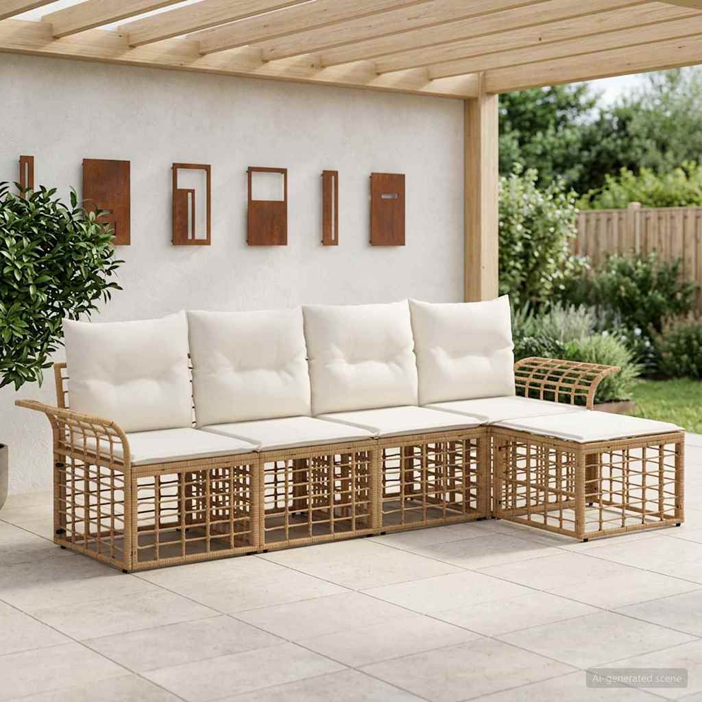 Outdoor-Sofagarnitur 5 pcs Natürlich und Cremweiß Polyester