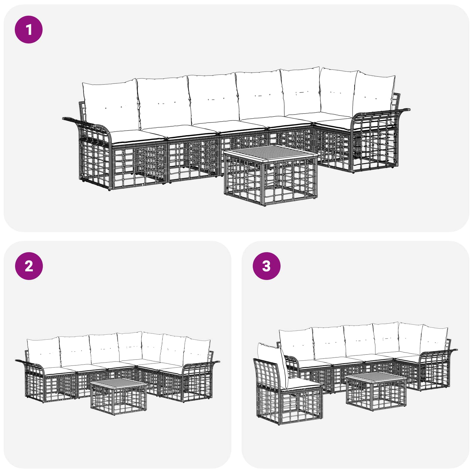 Outdoor-Sofagarnitur 7 pcs Schwarz und Dunkelgrau Polyester