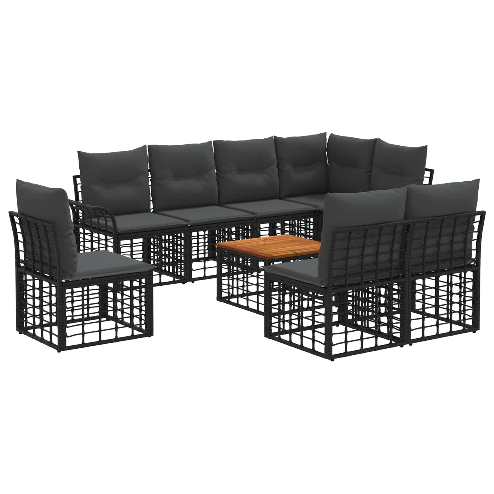Outdoor-Sofagarnitur 9 pcs Schwarz und Dunkelgrau Polyester