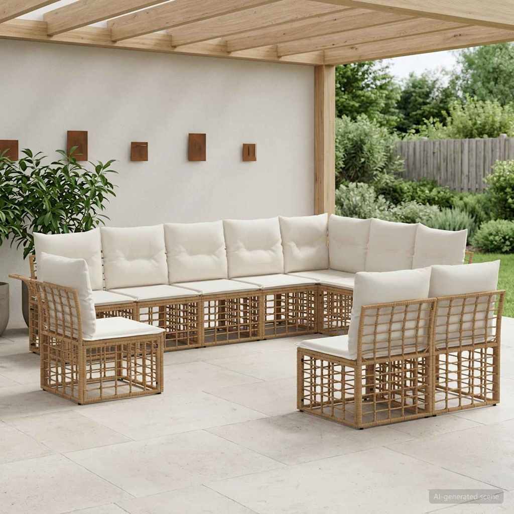 Outdoor-Sofagarnitur 10 pcs Natürlich und Cremweiß Polyester